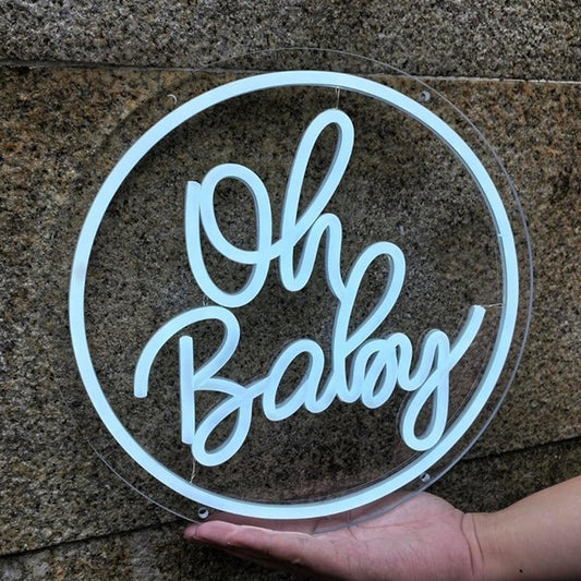 Lovely Cool White “Oh Baby” Circle LED Night Light Room Wall Decor