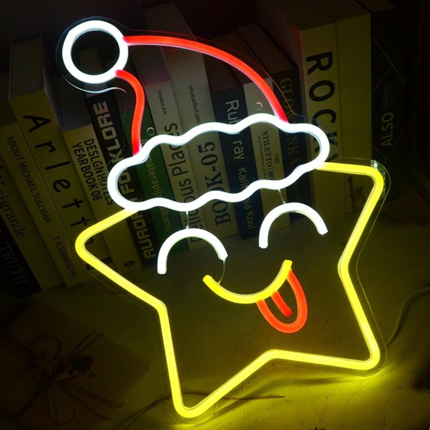 Silly Bright Red Hat Star LED Night Light Room Wall Decoration