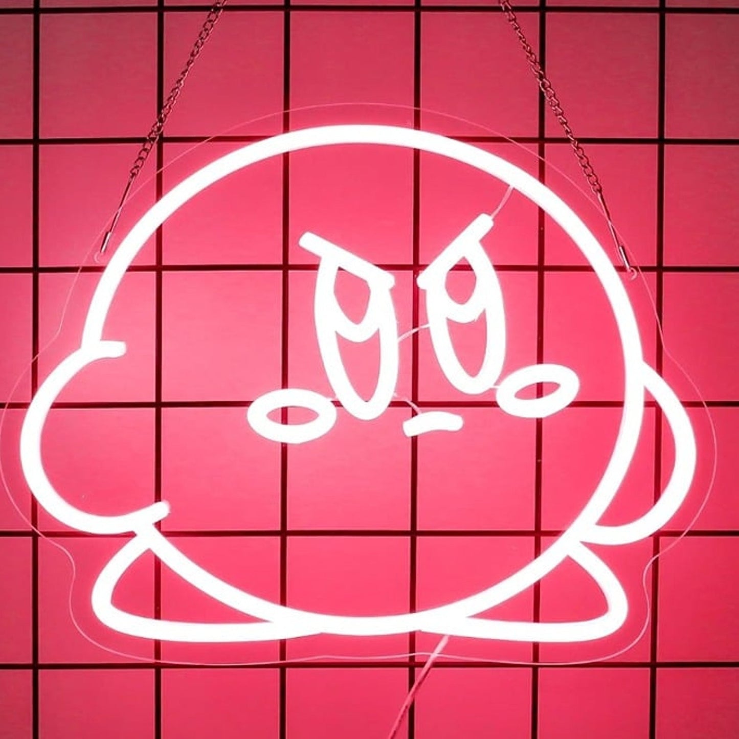 Fun Bright Pink Mad Angry Kirby LED Night Light Video Game Room Wall Decor