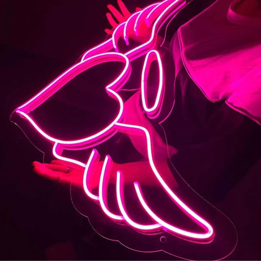 Lovely Bright Warm Pink Heavenly Angel Wing Heart LED Night Light Room Wall Deco