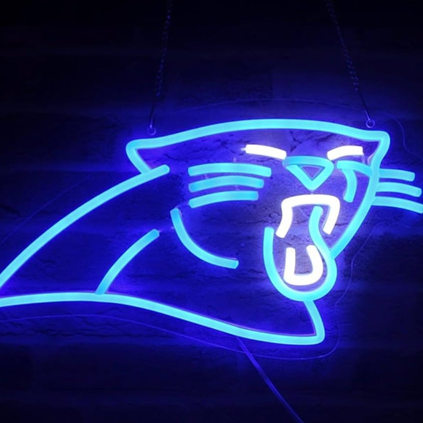 Vivid Bright Blue Carolina Panthers LED Night Light NFL Football Game Room Decor