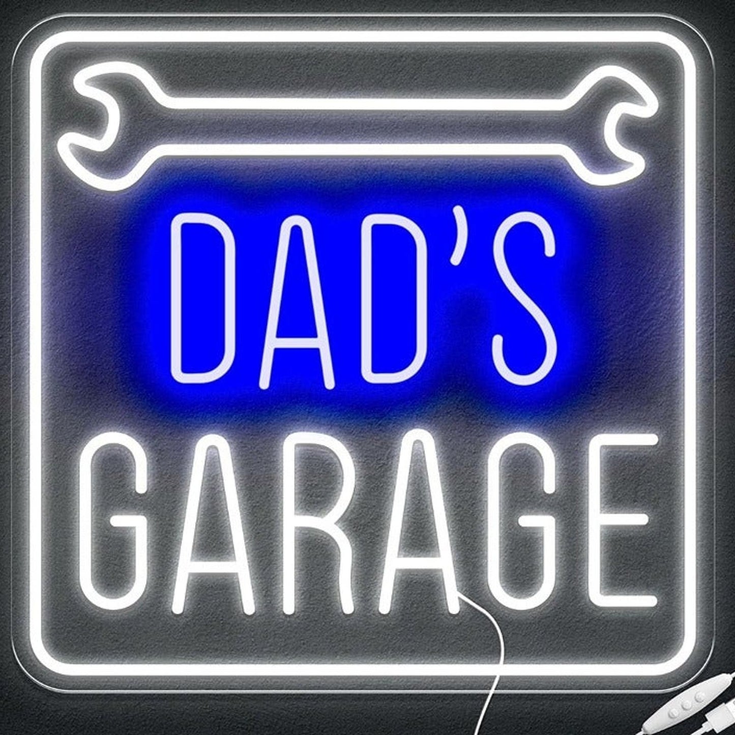 Vivid Bright Blue/White “Dad’s Garage” Wrench LED Night Light