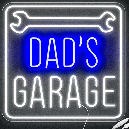 Vivid Bright Blue/White “Dad’s Garage” Wrench LED Night Light
