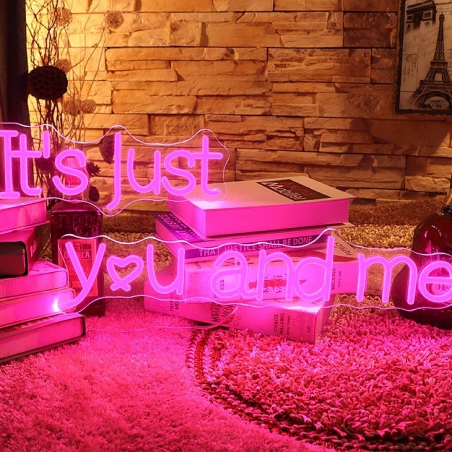 Romantic Bright Pink “It’s Just You and Me” LED Night Light Love Room Wall Decor