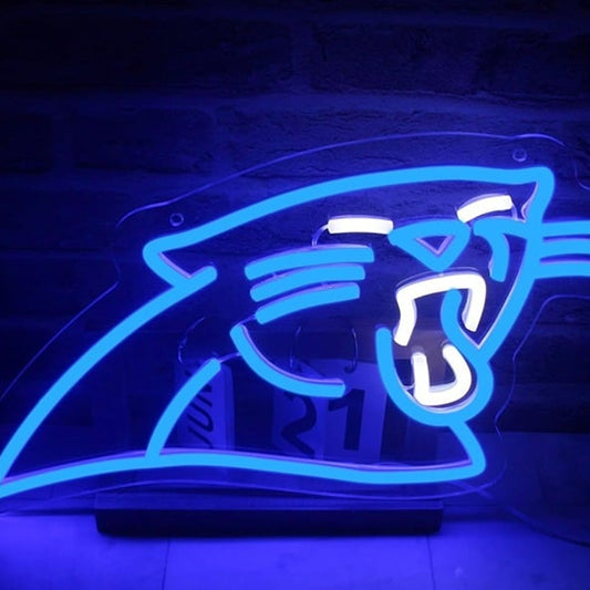 Vivid Bright Blue Carolina Panthers LED Night Light NFL Football Game Room Decor