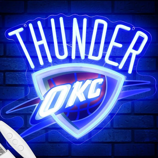Vivid Bright OKC Thunder Basketball LED Light NBA Sport Room Wall Decoration