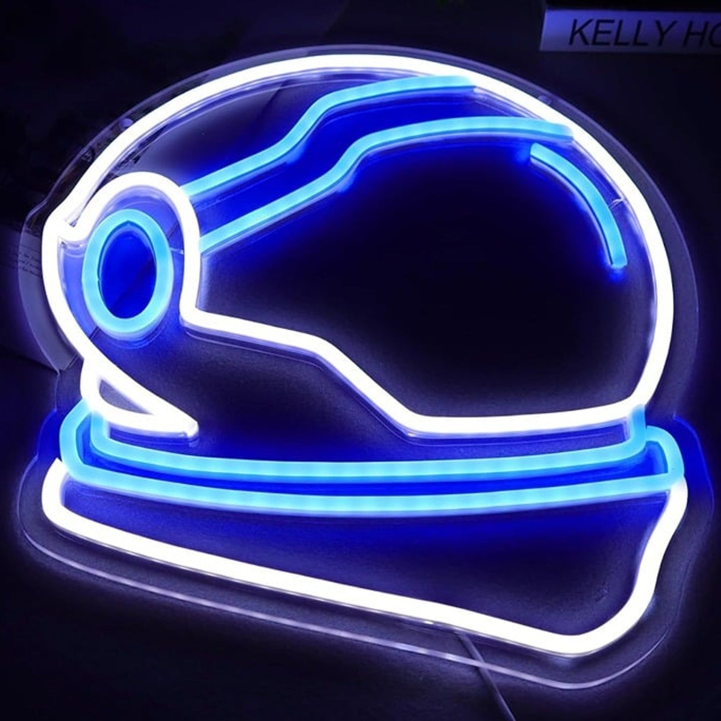 Vivid Bright Blue/White Astronaut Helmet LED Night Light Space Decor