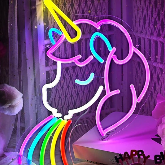 Fun Bright Unicorn Spitting Rainbows LED Night Light Room Wall Decoration