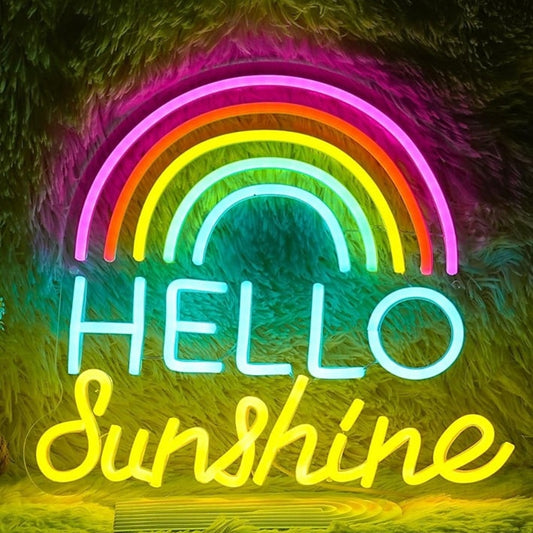 Lovely Bright Rainbow Hello Sunshine LED Night Light Room Wall Decor