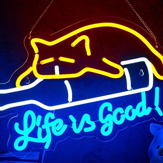 Fun Bright Drunk Kitty Cat on Bottle “Life is Good” Light Room Wall Bar Decor