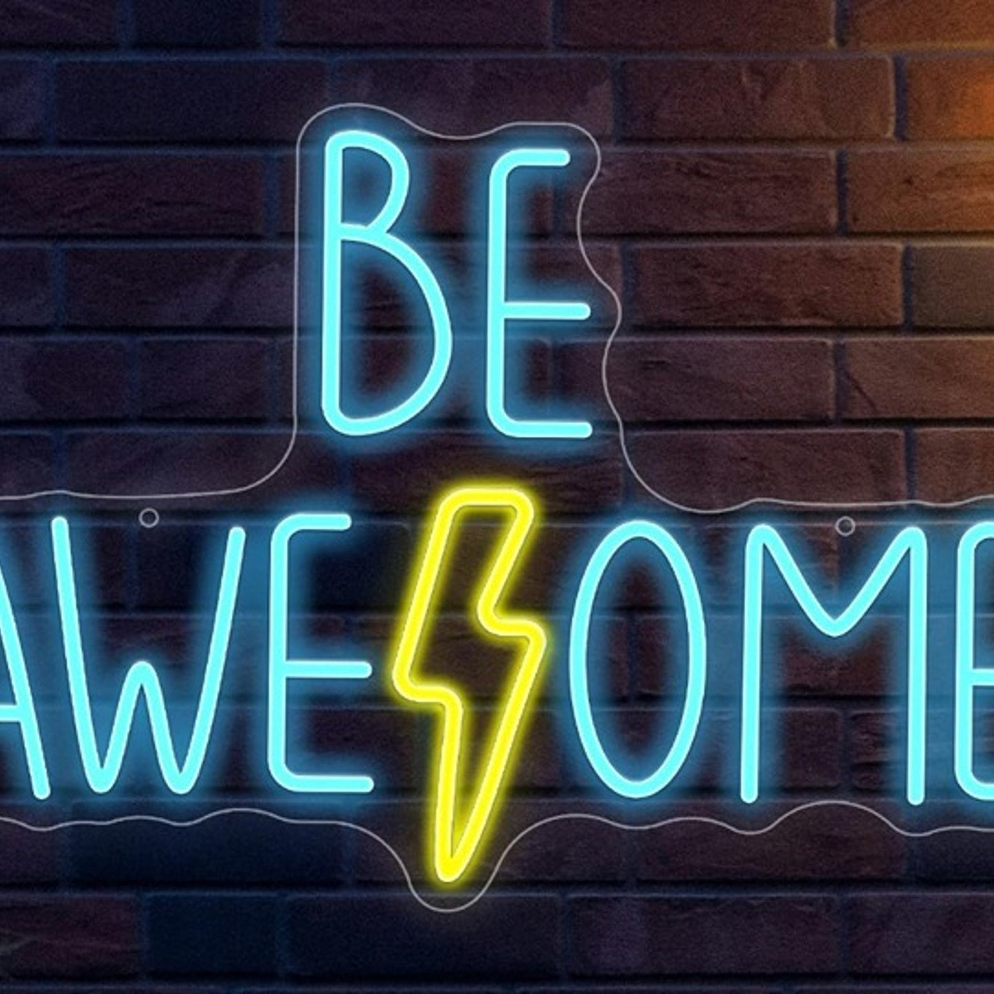 Vivid Bright Blue “Be Awesome” Lightning Bolt LEDD Night Light Room Wall Decor