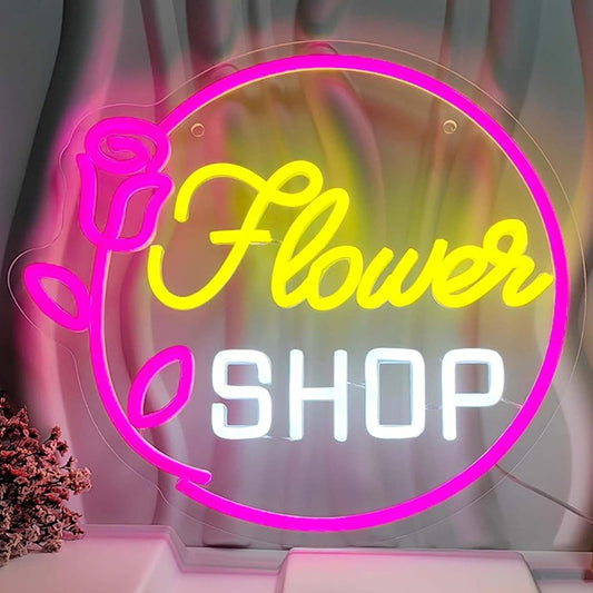 Lovely Bright Pink Flower Shop LED Night Light Store Decoration