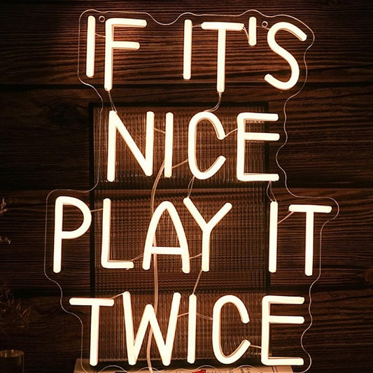 Fun Bright Warm “If it’s Nice Play it Twice” LED Night Light Room Wall Decor
