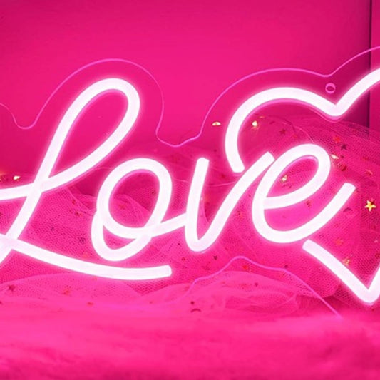 Lovely Bright Pink Cursive Love Heart LED Night Light Room Wall Decoration