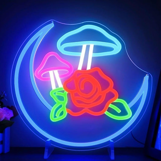 Lovely Bright Blue Moon Rose Mushroom LED Night Light Room Wall Decor