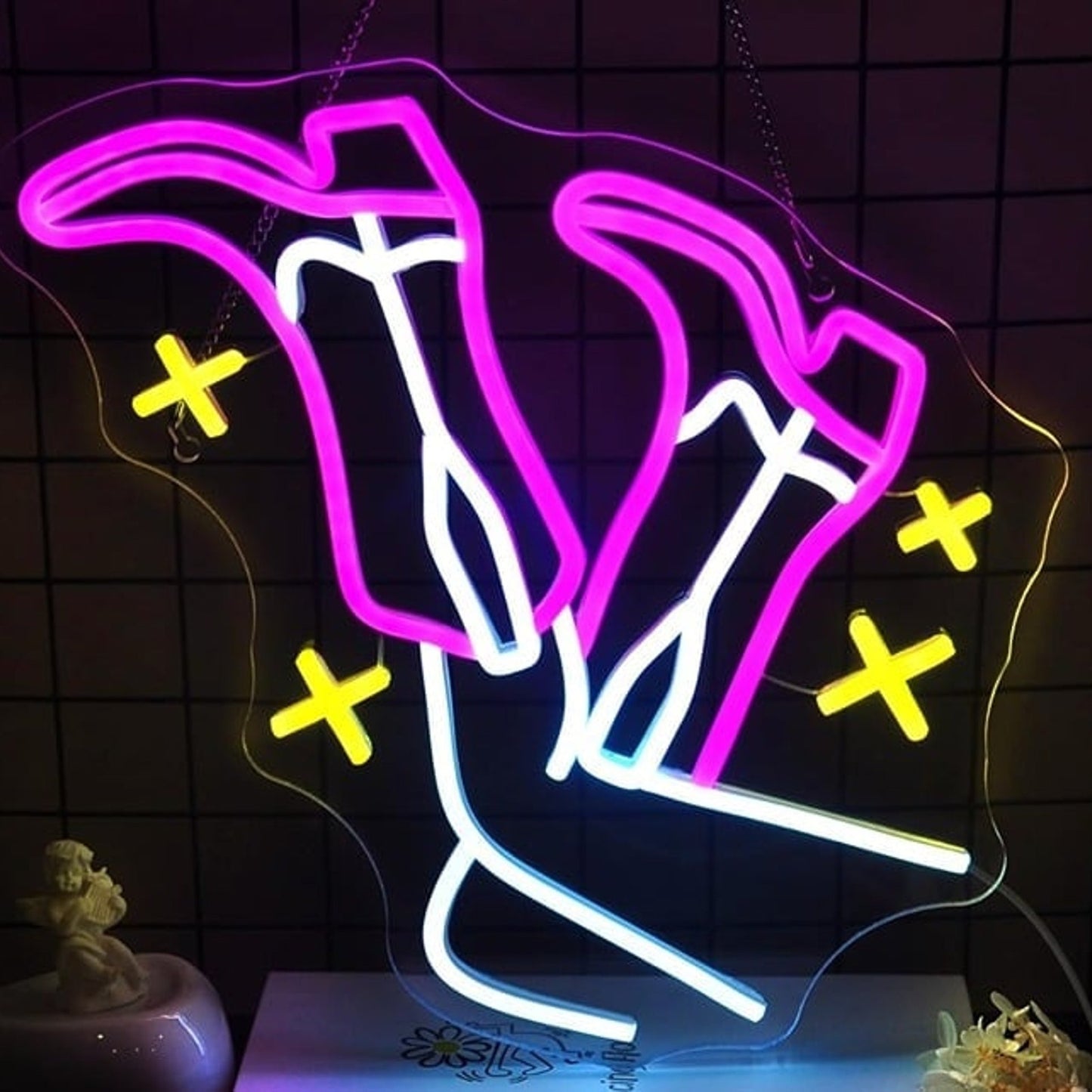 Fun Bright Cowgirl Boots and Stars LED Night Light Room Wall Decoration