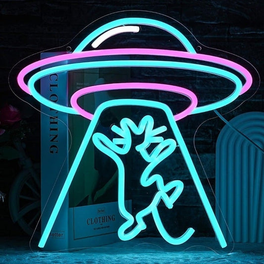 Fun Alien Spaceship UFO Taking Kitty Cat LED Night Light Room Wall Decor