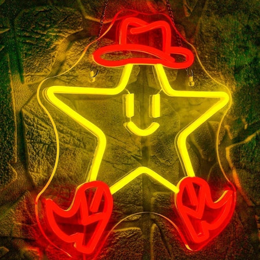Fun Bright Happy Golden Star Cowboy LED Night Light Room Wall Decor