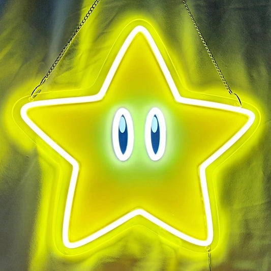 Fun Bright Yellow Super Mario Power Star LED Night Light Room Wall Decor