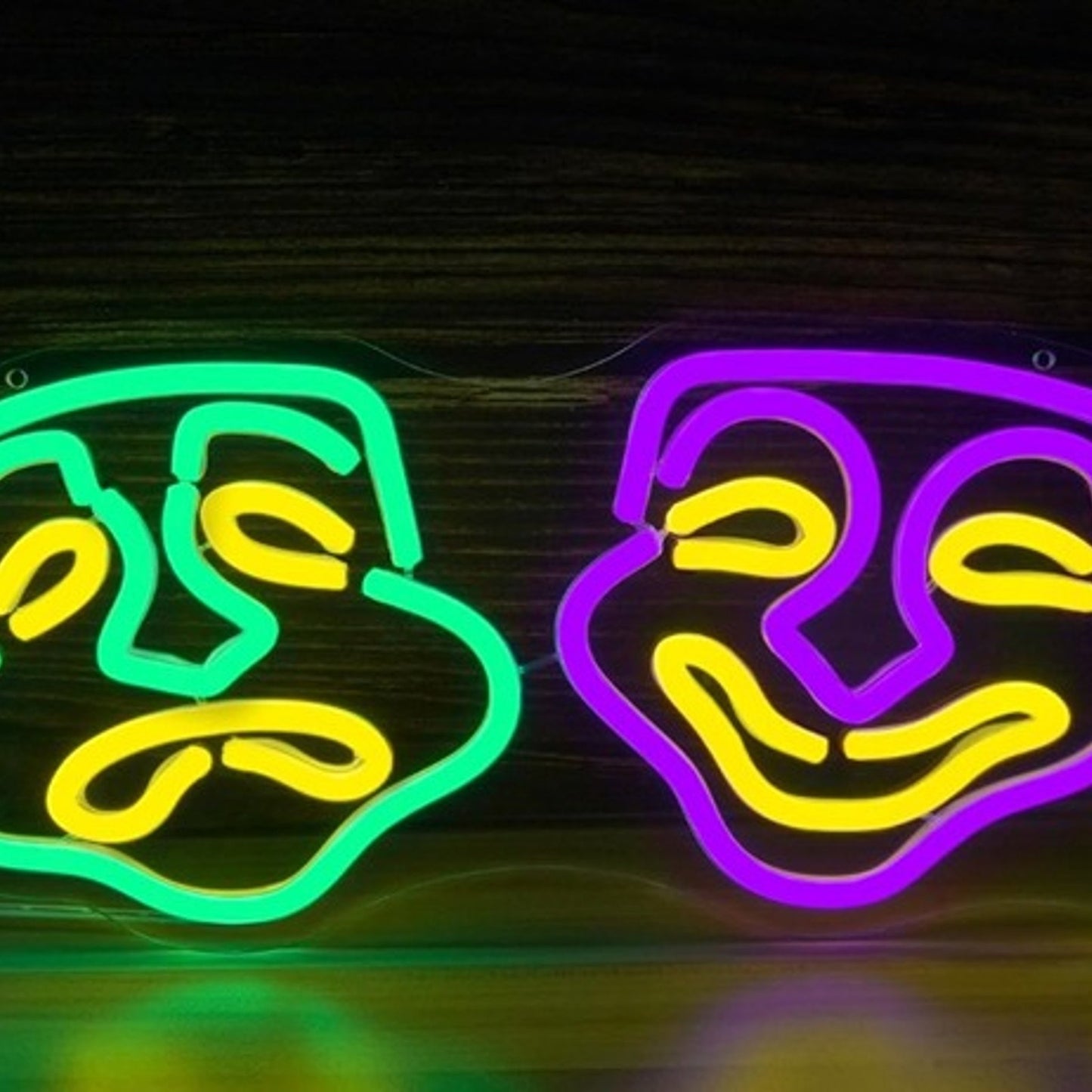 Fun Bright Green / Purple Theater Mask LED Night Light Room Wall Decor