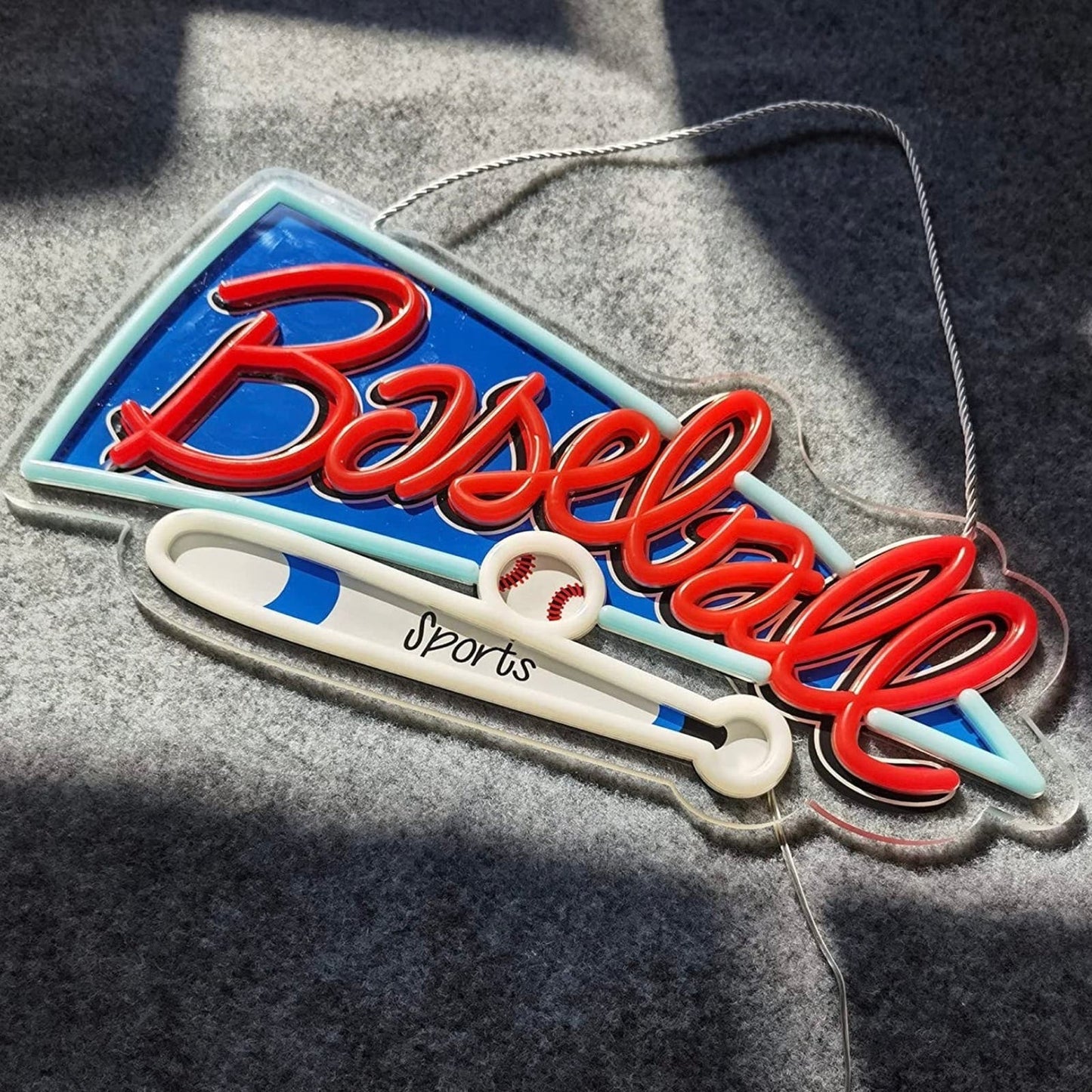 Bright Blue/Red Baseball MLB LED Night Light Sign Sport Decor