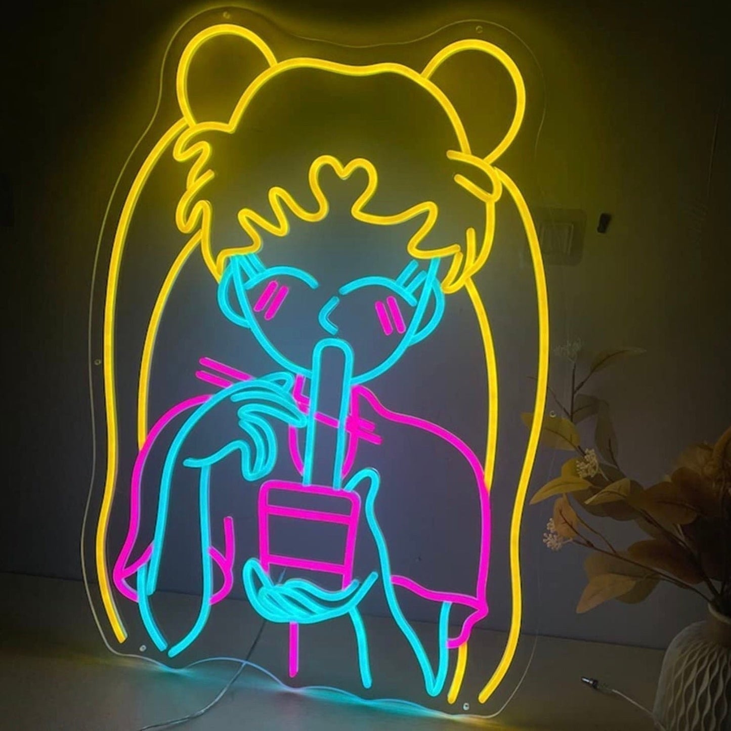 Cute Vivid Colorful Sailor Moon Eating Noodles LED Night Light Anime Japan Room