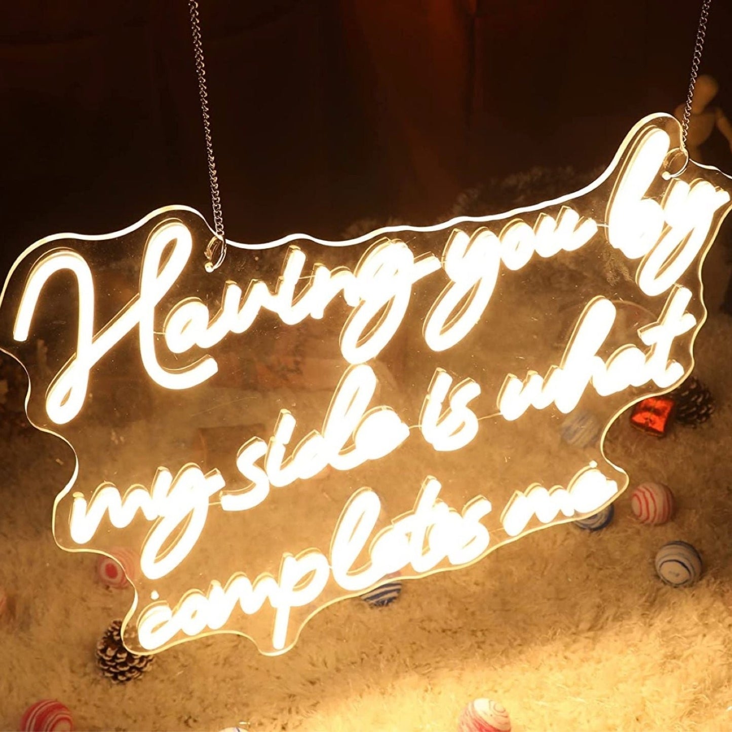 Lovely “Having You By My Side Is What Completes Me” LED Night Light Wall Decor