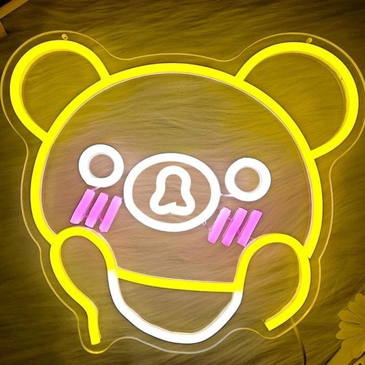 Fun Bright Yellow Shy Anime Teddy Bear LED Night Light Room Wall Decoration
