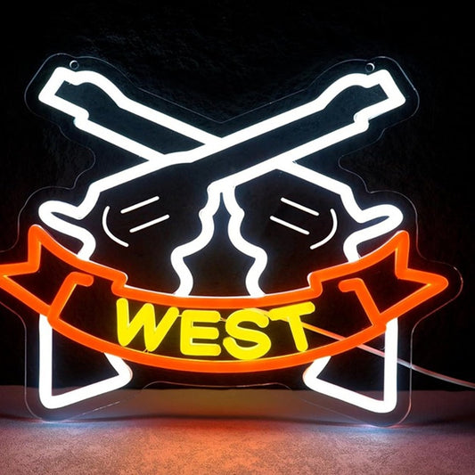 Vivid Bright “West” Cowboy Revolvers LED Night Light Room Wall Decoration