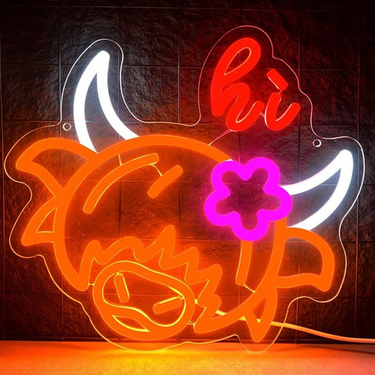 Fun Bright “Hi” Highland Cow LED Night Light Room Wall Decoration
