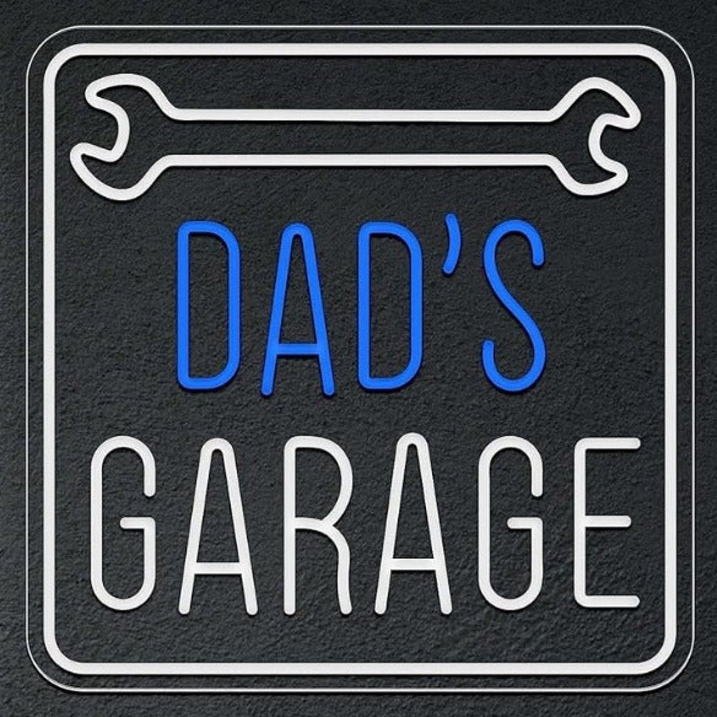 Vivid Bright Blue/White “Dad’s Garage” Wrench LED Night Light
