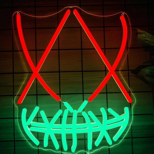 Fun Bright Red X Eye Neon Mask LED Night Light Room Wall Decoration