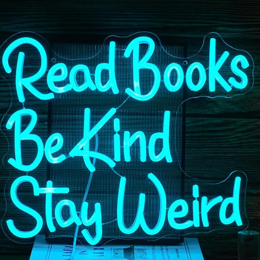Fun Bright Blue “Read Books Be Kind Stay Weird” LED Night Light Room Wall Decor