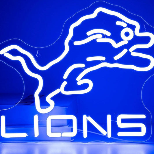 Vivid Bright Blue Detroit Lions LED Night Light NFL Football Sports Decor