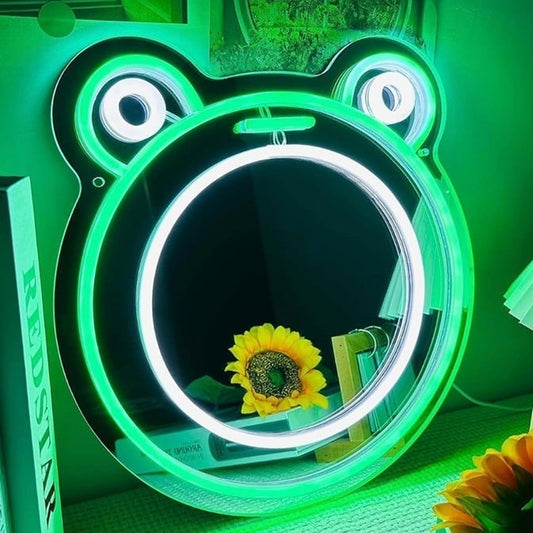 Lovely Bright Green Frog Mirror LED Night Light Room Wall Decoration