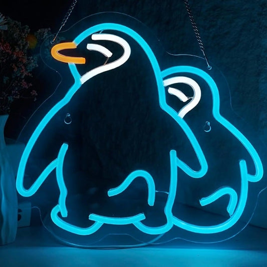 Lovely Bright Blue Penguin Twins LED Night Light Room Wall Antartica Decor