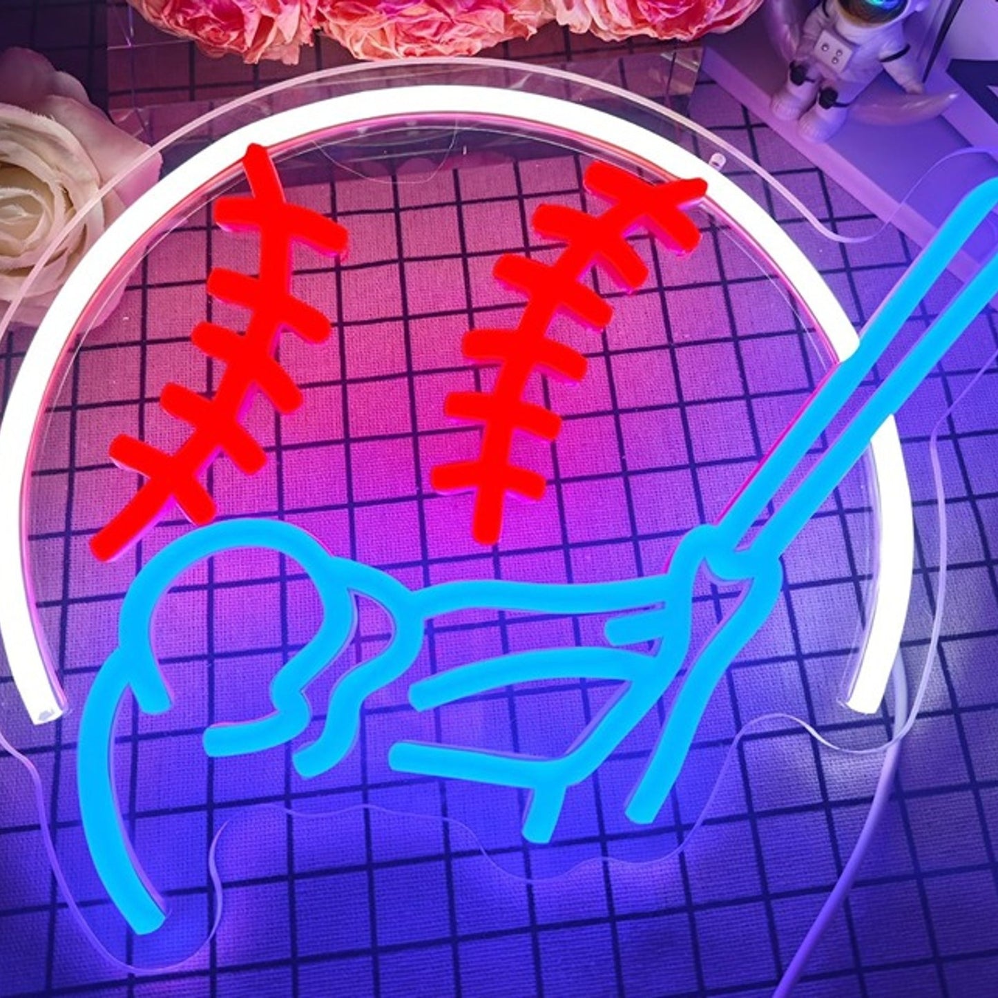 Vivid Bright Baseball Man and Large Baseball LED Night Light Room Wall Decor