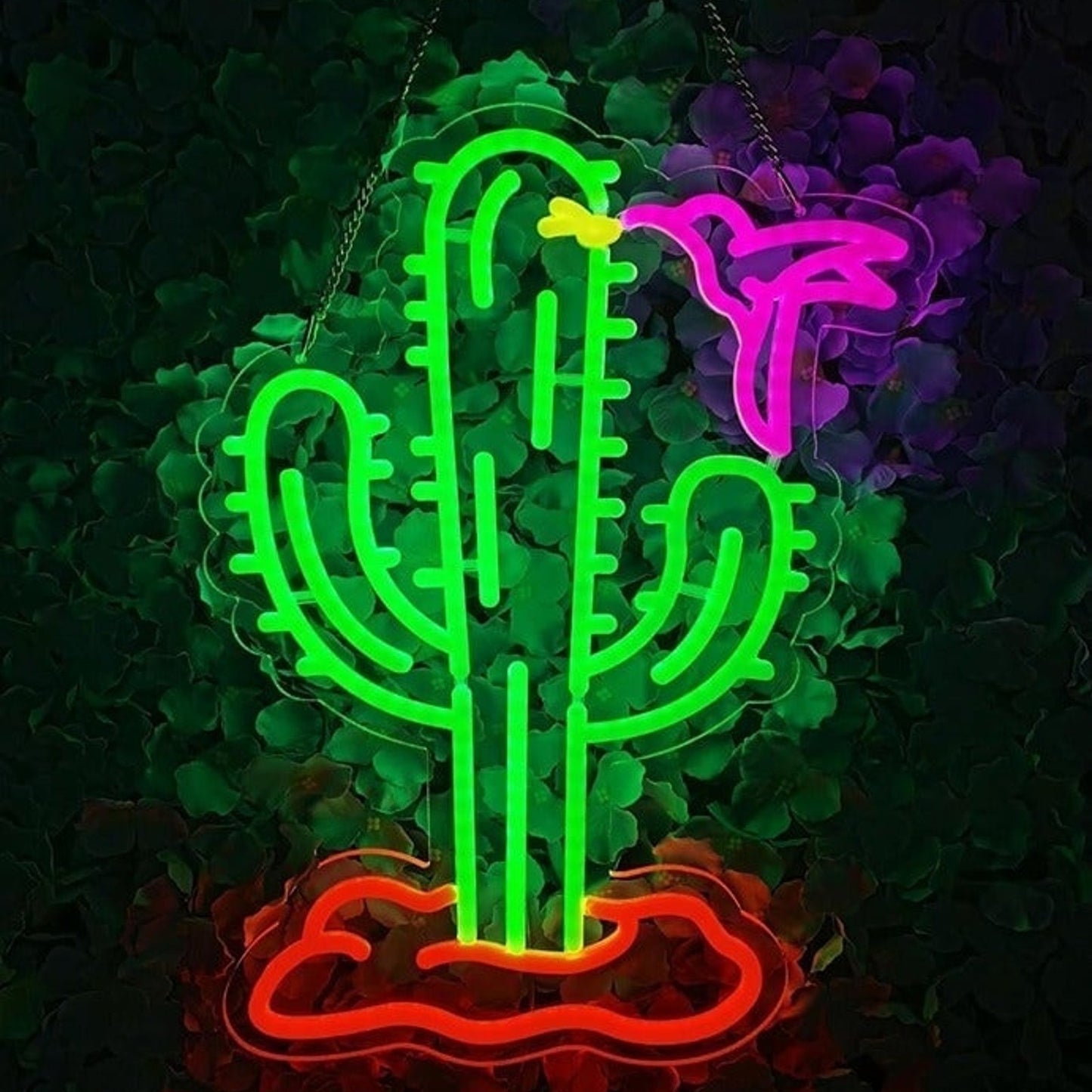 Lovely Vivid Bright Colorful Cactus Humming Bird LED Night Light Decor