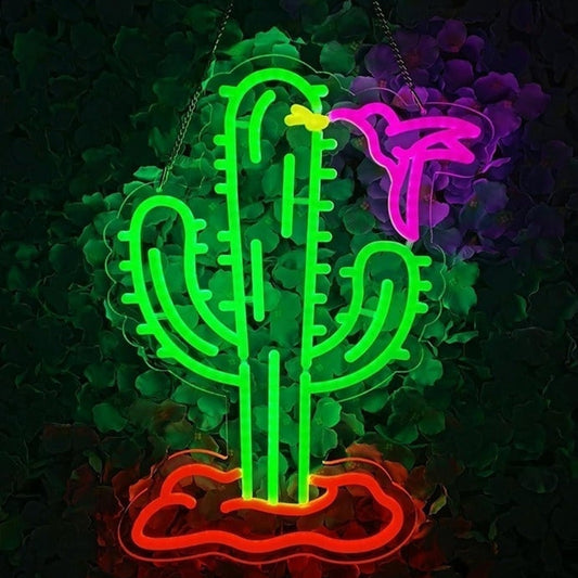 Lovely Vivid Bright Colorful Cactus Humming Bird LED Night Light Decor