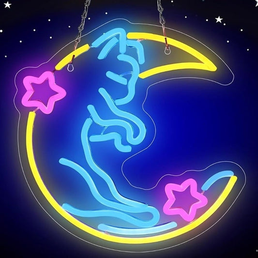 Lovely Blue Kitty Cat Sleeping in Crescent Moon LED Night Light Room Wall Decor