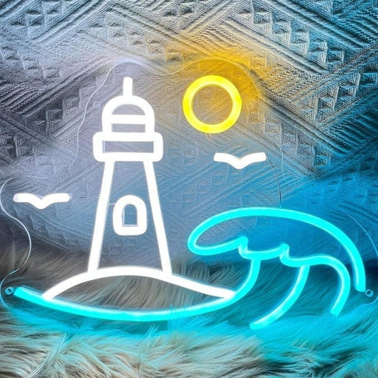 Lovely Vivid Bright Ocean Wave & Light House LED Night Light Room Wall Decor