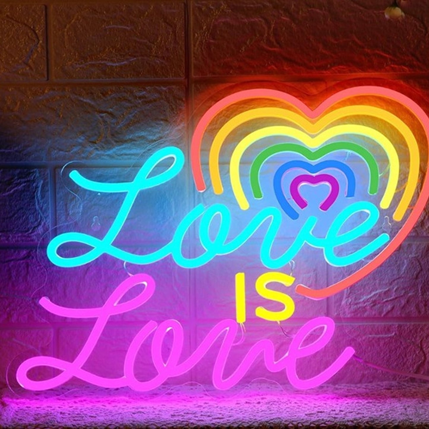 Lovely Bright Rainbow Heart “Love is Love” LED Night Light Room Wall Decor