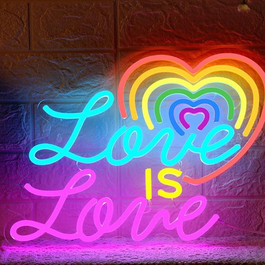 Lovely Bright Rainbow Heart “Love is Love” LED Night Light Room Wall Decor