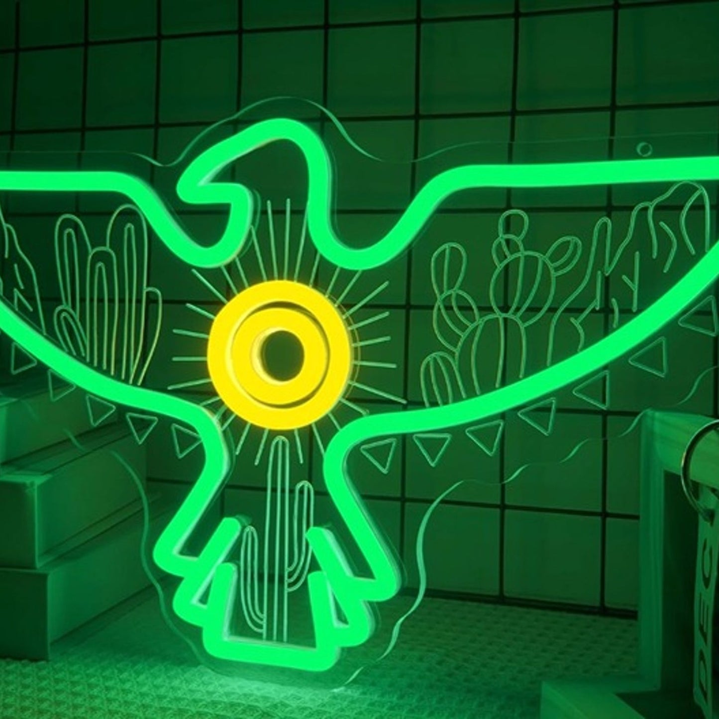 Vivid Bright Green Cactus Eagle Desert LED Night Light Room Wall Decoration