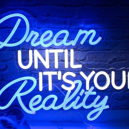Lovely Bright Blue / White “Dream until It’s Your Reality” Light Room Wall Decor
