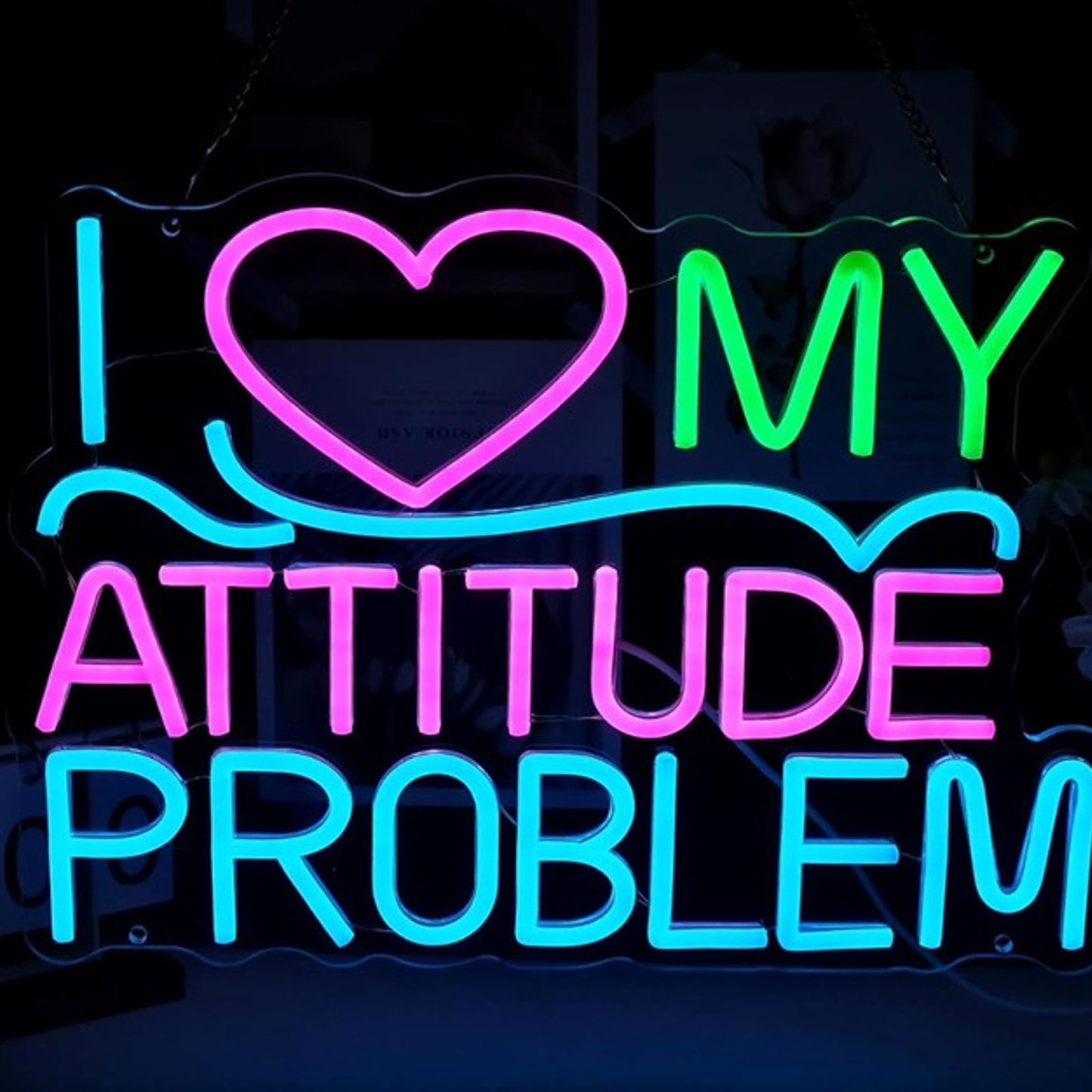 Fun Bright Colorful “I Love My Attitude Problem” LED Night Light Room Wall Decor