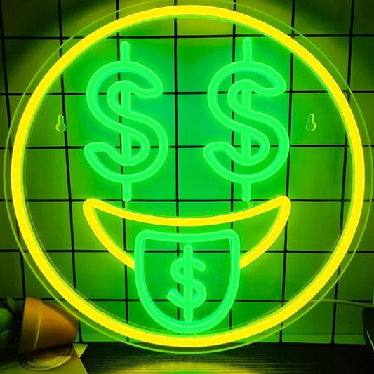 Fun Vivid Bright Dollar Sign Eyes Emoji LED Night Light Room Wall Decoration