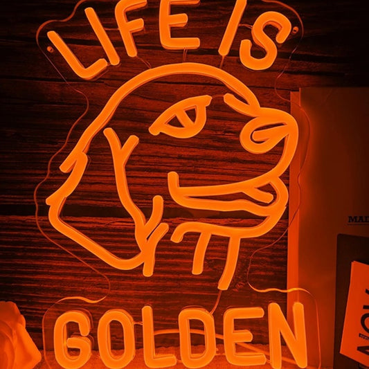 Fun Bright “Life is Golden” Golden Retriever LED Night Light Room Wall Decor