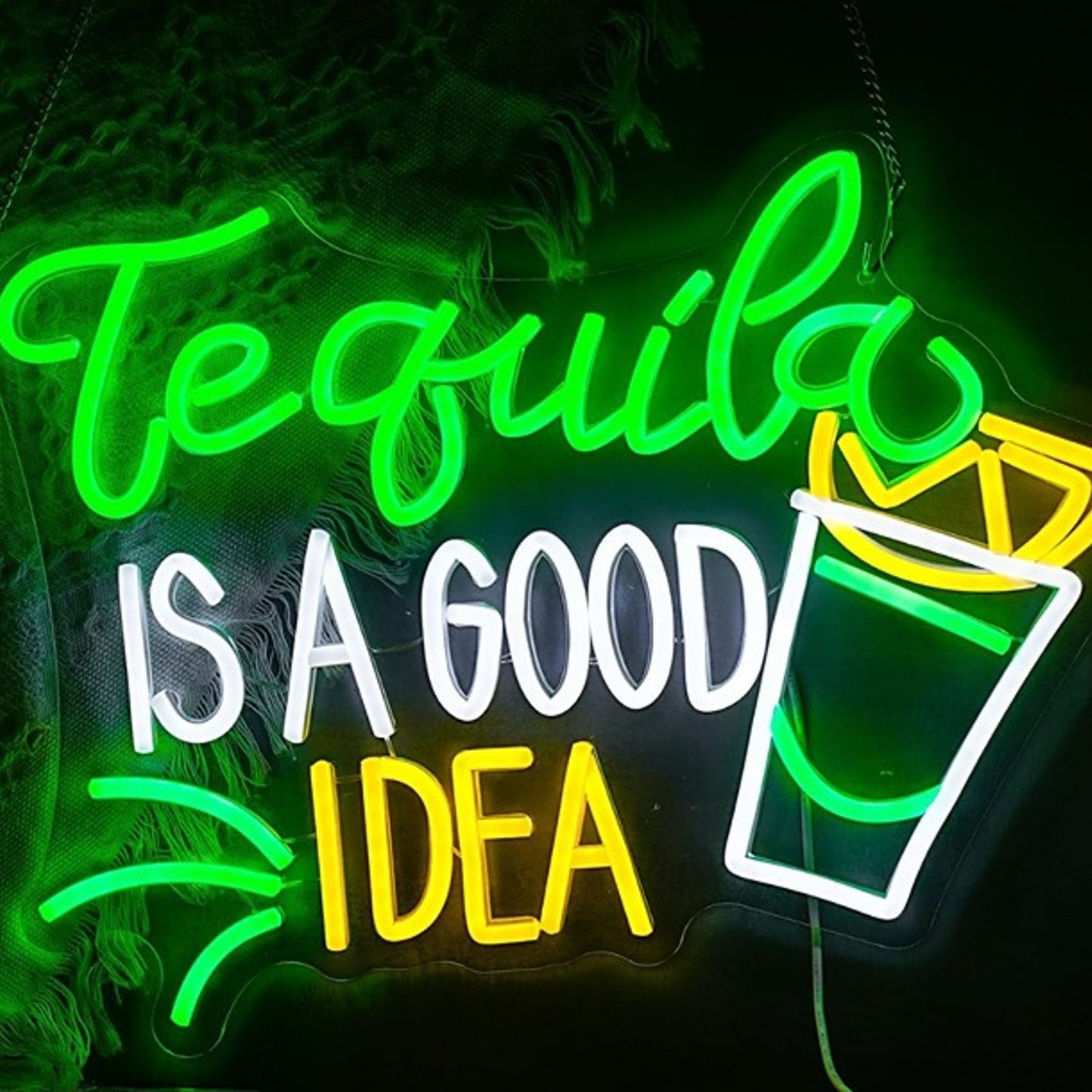 Fun Bright Green “Tequila is a Good Idea” LED Night Light Bar Room Wall Decor