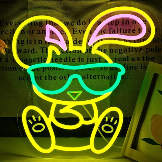 Fun Bright Yellow Bunny Rabbit Kid with Sunglasses Night Light Room Wall Decor